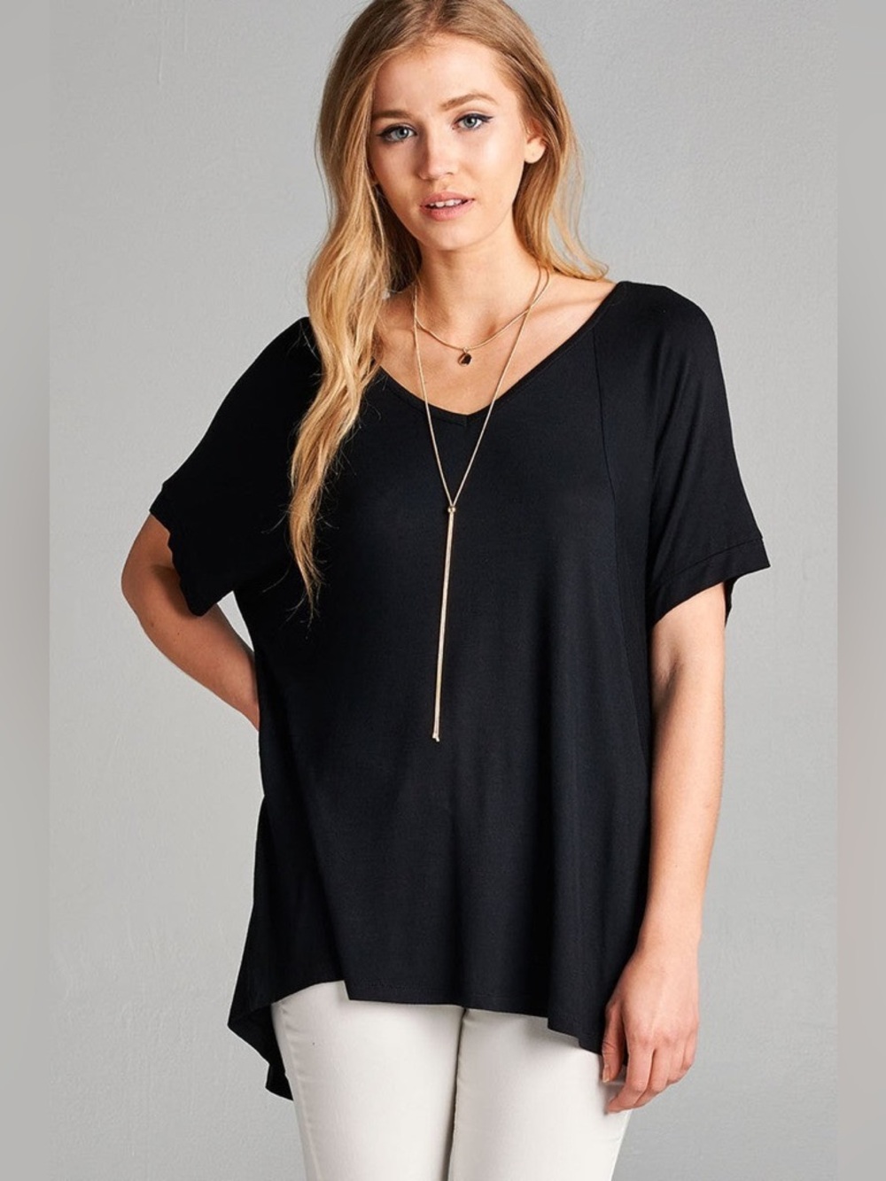 Soft Hi/Lo V~Neck Tunic, BLACK, 🛍️Avail. BLUSH PINK --Sep.LISTING